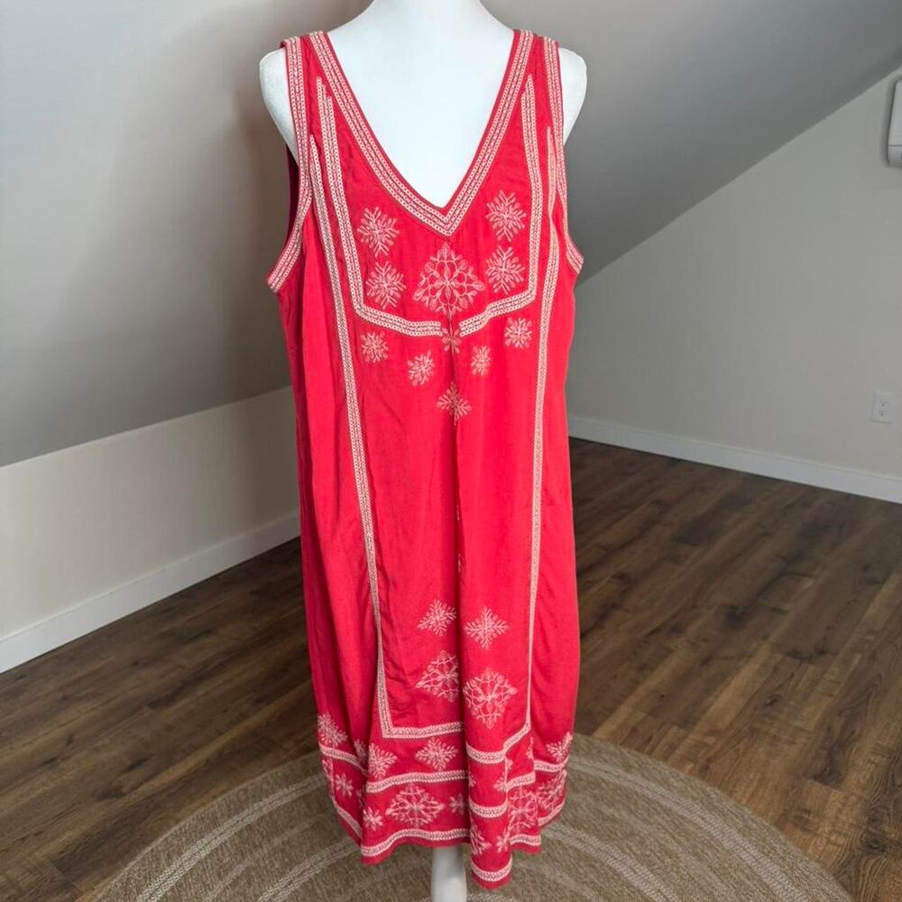 Vintage Sigrid Olsen Signature Red Embroidered Midi Dress